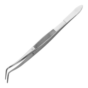 Tweezers with guide pin, 2 curved tips, 16 cm